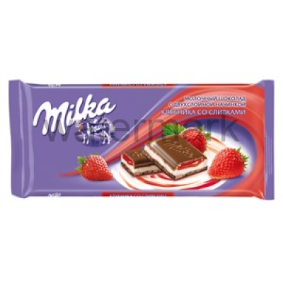 Молочный шоколад Milka с двухслойной начинкой Клубника со сливками, 100 г