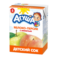 Сок с мякотью без сахара детский Агуша Яблоко-персик 200 мл