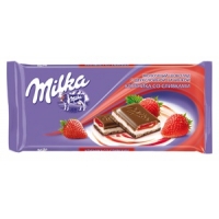Молочный шоколад Milka с двухслойной начинкой Клубника со сливками, 100 г